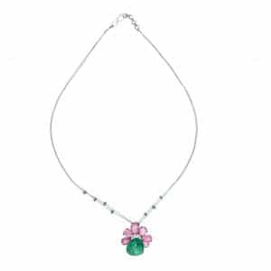 Ruby and Chalcedony Drop Pendant Necklace
